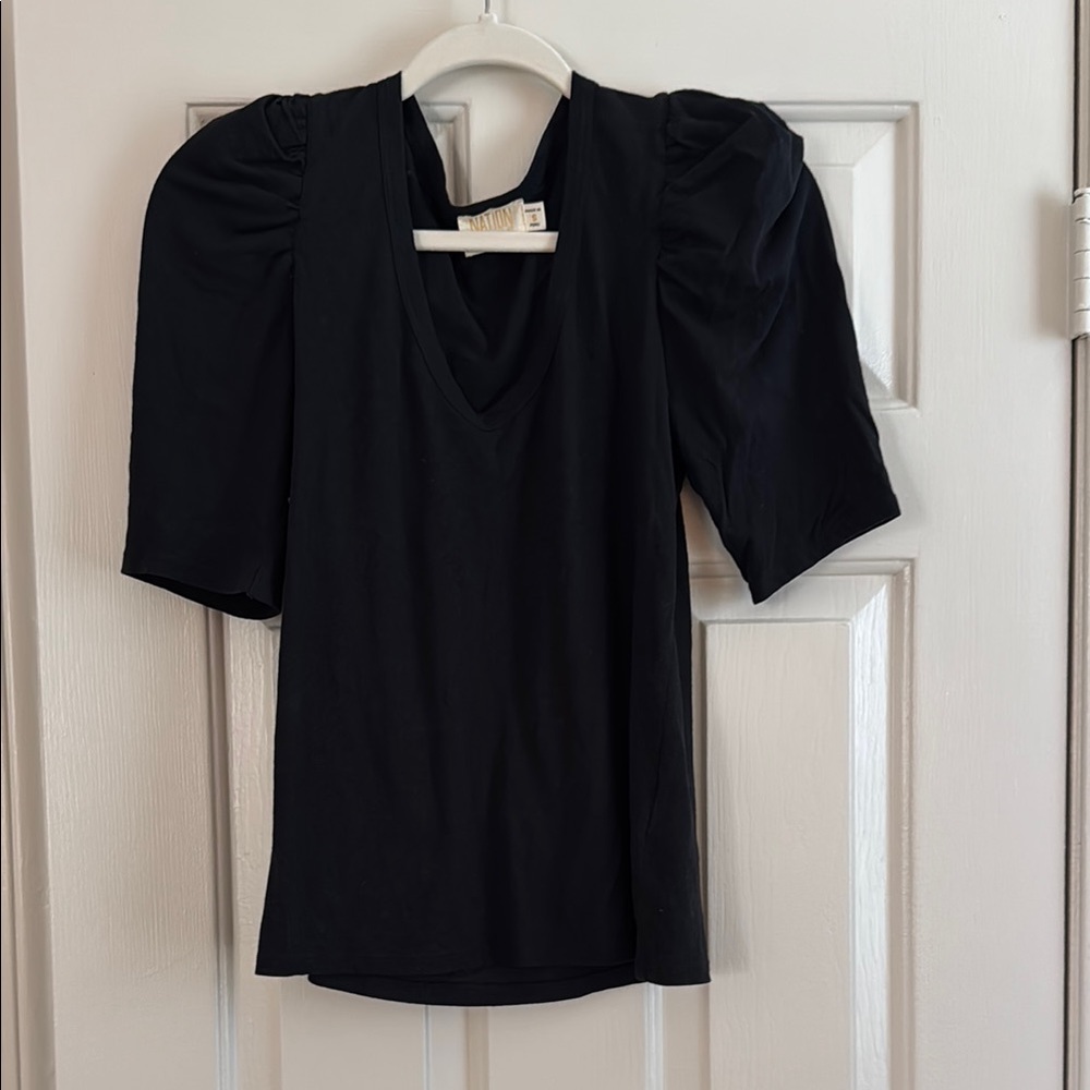 Nation LTD Black V-Neck Puff Sleeve Top